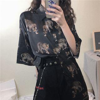 Animal Print Elbow Sleeve Shirt