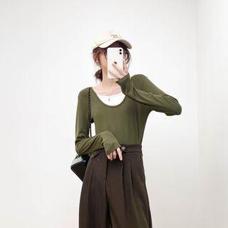 Mock Two Piece Two Tone Knit Top