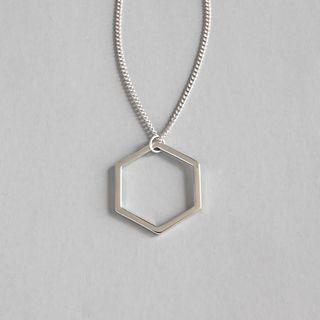 925 Sterling Silver Hexagon Pendant Necklace White - One Size