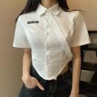 Short-sleeve Lettering Embroidered Crop Shirt