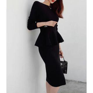 Ruffle-hem Mock Two-piece Knit Dress