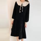 Long-sleeve Doll-collar Corduroy Midi Dress
