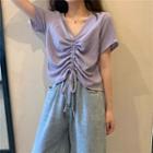 Short-sleeve Drawstring Shirred Top