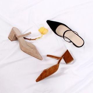 Genuine Leather Pointed Toe Block Heel Sandals