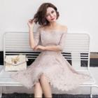 Off-shoulder Elbow-sleeve A-line Lace Dress