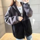 Hooded Long-sleeve Color Block Zip Jacket