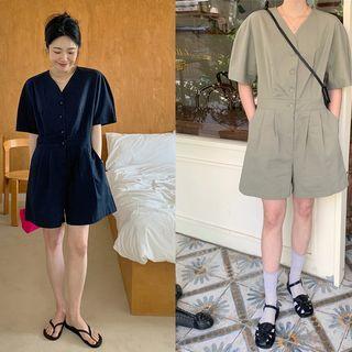 Buttoned Monotone Playsuit