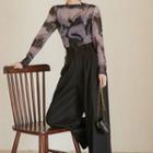 Printed Long-sleeve Top / High-waist Wide-leg Pants
