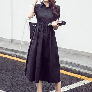 Plain Midi Short Sleeve Shirtdress