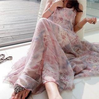 Spaghetti Strap Floral Chiffon Maxi Dress