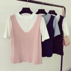Elbow-sleeve Mock Two Piece Knit Top