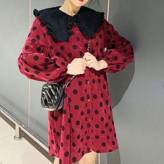 Dotted Peter-pan-collar Long-sleeve Dress