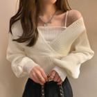 Mock Two-piece Cold-shoulder Ribbed Sweater