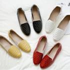 Genuine Leather Perforated Wedge Heel Moccasins