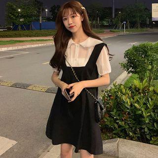 Peter Pan-collar Chiffon Blouse / Jumper Skirt
