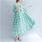 3/4-sleeve Patterned Maxi A-line Dress