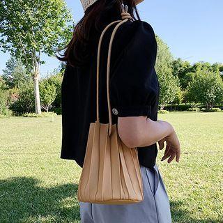 Pleated Faux Leather Bucket Bag