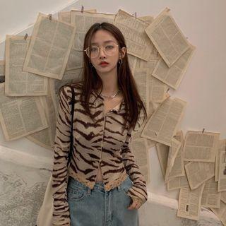 Tiger Print Cardigan Leopard - Brown & Gray - One Size