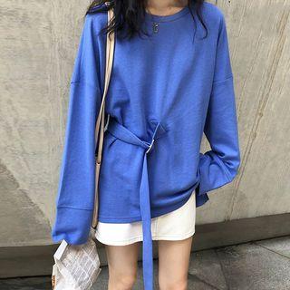 Long-sleeve Belt-waist T-shirt