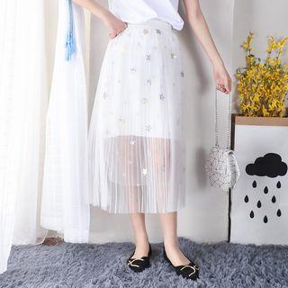Star Mesh Midi A-line Skirt