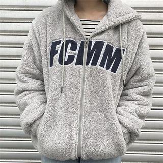 Letter Embroidered Zip Fleece Hoodie