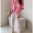 Letter Print T-shirt Pink - One Size