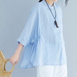 Plain 3/4-sleeve Linen Blouse