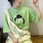 Short Sleeve Printed Tee Green - One Size