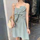 Plain Short-sleeve T-shirt / Bow Accent Spaghetti Strap Shift Dress