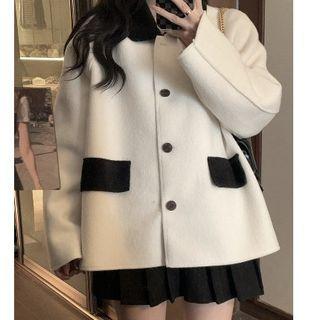 Color Block Long-sleeve Jacket White - One Size