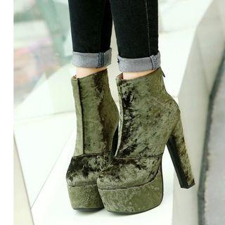 Block-heel Platform Velvet Short Boots