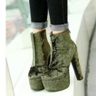 Block-heel Platform Velvet Short Boots