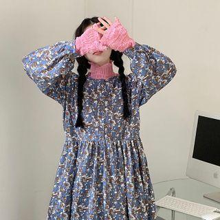 Long-sleeve Print Loose-fit Dress