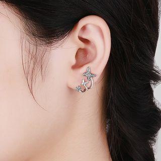 Rhinestone Butterfly Ear Stud 1 Pair - Silver - One Size