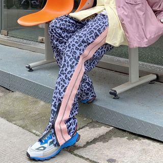 Contrast Trim Leopard Print Wide-leg Pants