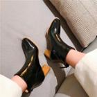 Chunky Heel Patent Low-heel Ankle Boots