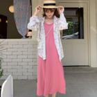 Floral Light Jacket / Spaghetti Strap Midi Dress