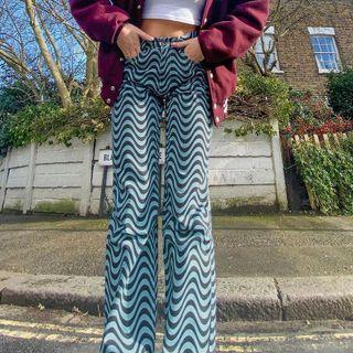 Wave Printed High Waist Straight Leg Pants