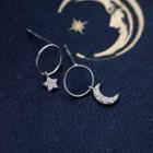 925 Sterling Silver Non-matching Moon & Star Dangle Earring As Shown In Figure - One Size
