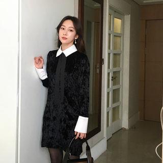 Tie-front Velvet Dress