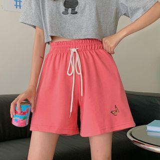 Butterfly Embroidered Wide Leg Shorts