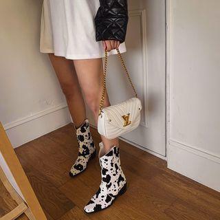 Square-toe Cow-pattern Booties