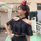 Set: Cold Shoulder Lace Swim Top + Swim Skirt