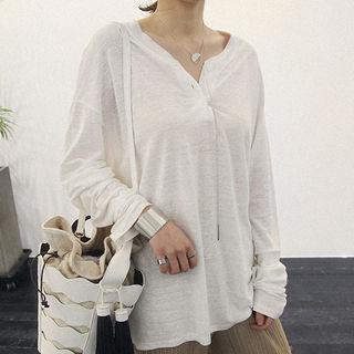 Drop-shoulder Linen Blend Henley