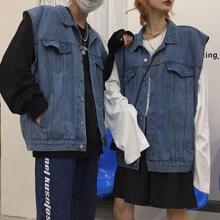 Couple Matching Pocket Detail Denim Vest