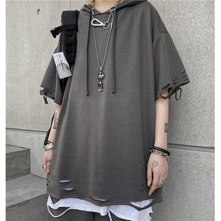 Couple Matching Elbow-sleeve Hoodie / Tank Top / Wide-leg Shorts / Set