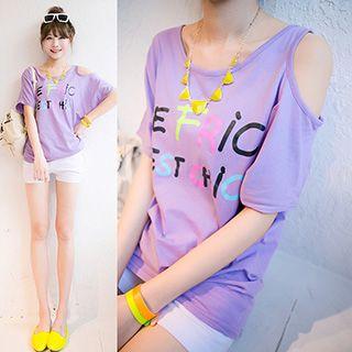 Letter Cutout Shoulder T-shirt