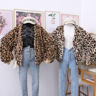 Open-front Leopard-print Loose-fit Jacket