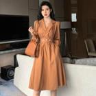 Long-sleeve Belted Midi A-line Dress
