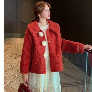 Button Fleece Jacket Red - One Size